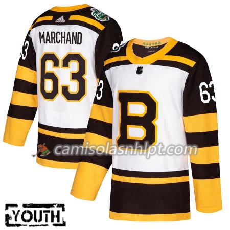 Camisola Boston Bruins Brad Marchand 63 2019 Winter Classic Adidas Branco Authentic - Criança